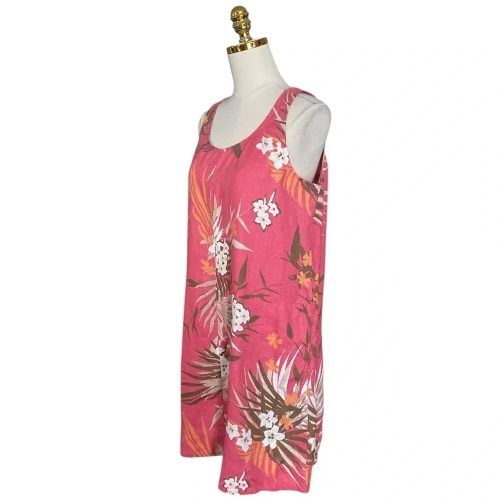 J.Jill Women's 100% Linen Coral Floral Sleeveless Crew Neck Shift Dress Size MP - Picture 4 of 8